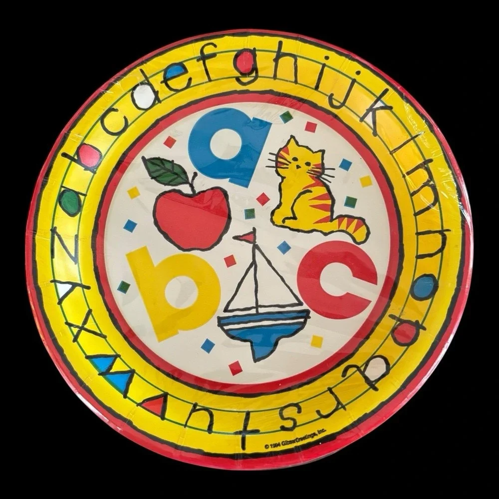 Vintage Gibson Paper‎ Plates Napkins Table Cover ABC's Teacher School USA NEW